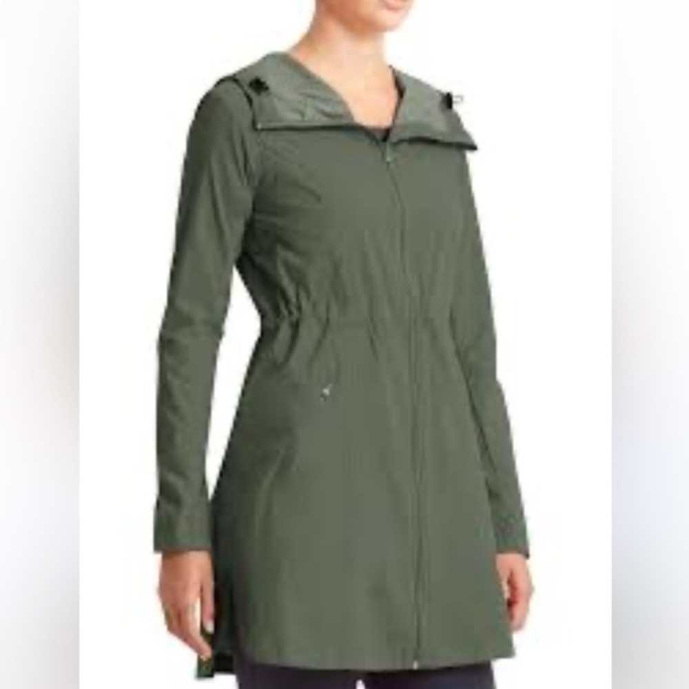 Athleta Overcloud Jacket Womens Navy Hood Nylon Zip Front Pocket Caped Size S - Picture 1 of 10